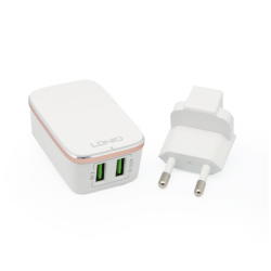 Kucni punjac LDNIO A2204 2xUSB 5V 2.4A sa type C kablom beli.