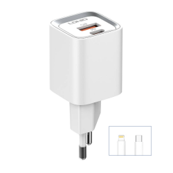 Kucni punjac LDNIO A2318C 20W PD Quick Charge 3.0 sa Type C na iPhone lightning kablom beli.