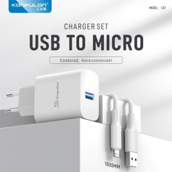 Kucni punjac KONFULON C87, 3A, 15W, sa micro USB kablom white.