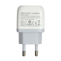 Kucni punjac LDNIO A1209C PD, 20W sa Type C na Type C kablom beli.