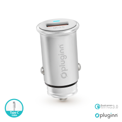 Auto punjac Pluginn PI-20 QC 3.0, 3A, 18W, sa Type C kablom srebrni.