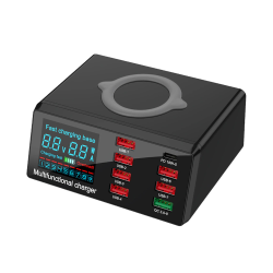 Multi USB punjac WLX-X9 sa LCD-om/8 USB portova+Wireless punjac crni.