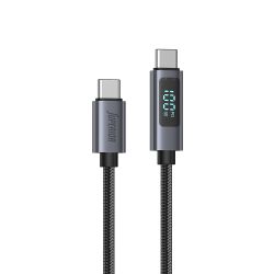 USB data kabl Superior SU-K107 pleteni 5A 100W Type-C na Type-C sa LED ekranom 1m crni (MS).
