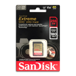 Memorijska kartica SanDisk SDXC 256GB Extreme, 180MB/s UHS-I Class 10 U3 V30.