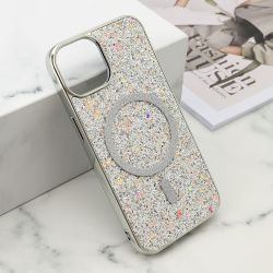 Futrole GLAM GLOW MagSafe za iPhone 13 (6.1) srebrna (MS).