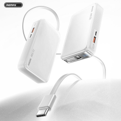 Power Bank baterija prenosiva baterija REMAX FCP-25 Fast Charging 22.5W(teleskopski kabl) Type-C 10000mAh beli.