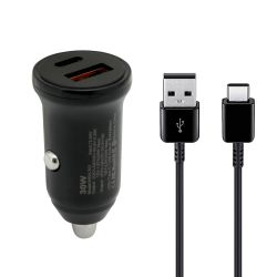 Auto punjac 30W USB-A + Type-C ulaz sa USB-A na Type-C kablom sivi (MS).