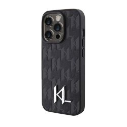 Futrola Karl Lagerfeld Leather Case With Hot Stamping Monogram And Kl Metal Logo za iPhone 15 Pro Max (6.7) crna Full ORG (KLHCP15XPKLPKLK) (MS).