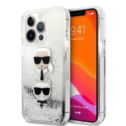 Futrola Karl Lagerfeld Hc Liquid Glitter 2 Heads za iPhone 14 Pro srebrna (KLHCP14LKICGLS).