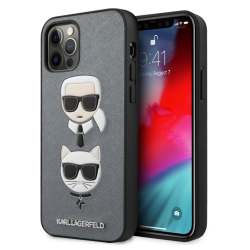 Futrola Karl Lagerfeld CPU Saffiano K&C Heads za iPhone 12/12 Pro 6.1 srebrna (KLHCP12MSAKICKCSL).