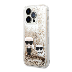 Futrola Karl Lagerfeld Hc Liquid Glitter Karl&Choupette za iPhone 14 Pro zlatna (KLHCP14LGKCD).