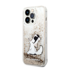 Futrola Karl Lagerfeld Hc Liquid Glitter Choupette za iPhone 14 Pro zlatna (KLHCP14LGCFD).
