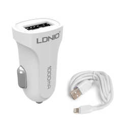 Auto punjac LDNIO DL-C17 2.4A sa iPhone Lightning kablom beli.