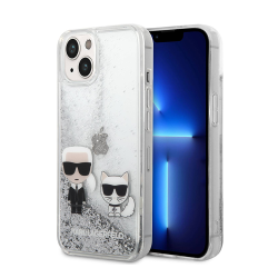 Futrola Karl Lagerfeld Hc Liquid Glitter Karl&Choupette za iPhone 14 srebrna (KLHCP14SGKCS).