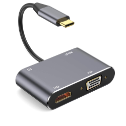 Adapter Type C na HDMI VGA PD USB3.0 4 u 1 sivi.