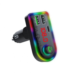 FM transmiter F8 USB, PD, TF, Bluetooth 5.0, Type C, RGB, 12-24V, Handsfree slušalice crni.