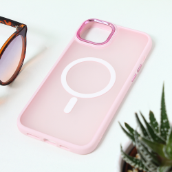 Futrola Magsafe colorful za iPhone 15 Plus roze.