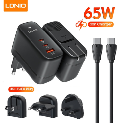 Kucni punjac sa adapterima LDNIO Q366 GaN QC3.0, 2xPD3.0 PPS 65W sa Type C na Type C kablom crni.