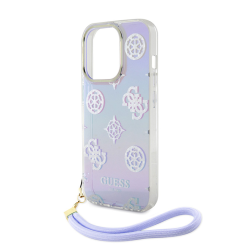 Futrola Guess Hc PC TPU Iridescent Glitter Pattern Peony Cordstrap za iPhone 15 ljubicasta (GUHCP15SHPELISU).