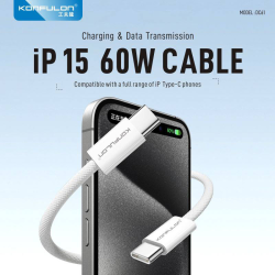 Data kabl KONFULON DC61 PD 60W Super Fast Charge za iPhone 15 Type C na Type C beli 1m.