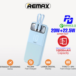 Power Bank baterija with 2 Fast Charging Cables REMAX Stervui Series RPP-619 PD 20W+ QC 22.5W 10000mAh plavi.