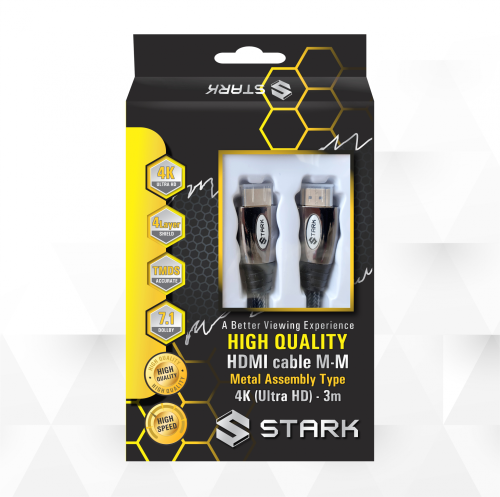 Kabl STARK HDMI M-M pozlacen 4K metalno kuciste 3m.