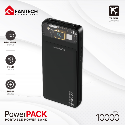 Power Bank baterija Prenosiva baterija Fantech T1 10000mAh QC, PD, 22.5W crni.