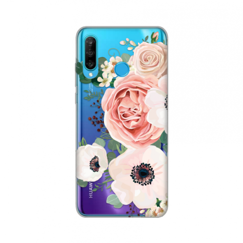 Silikonska futrola print Skin za Huawei P30 Lite Luxury Pink Flowers.