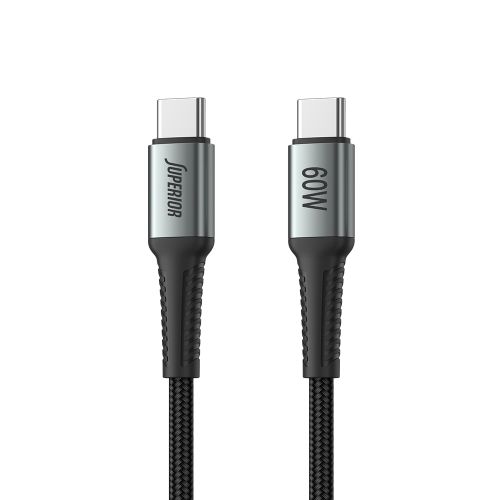 USB data kabl Superior SU-K102 pleteni Fast 60W 3A Type C na Type C 1m crni (MS).