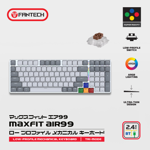 Tastatura Mehanicka Gaming Fantech MK916 RGB Maxfit AIR99 Wireless grey (brown switch).