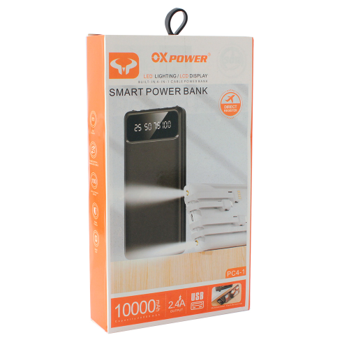 Power Bank baterija prenosiva baterija Oxpower PC4-1 4in1 5V 2A 10000 mAh crna.