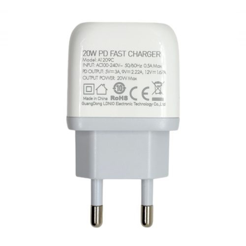 Kucni punjac LDNIO A1209C PD, 20W sa Type C na Type C kablom beli.