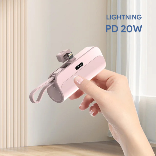 Power Bank baterija prenosiva baterija privezak 5000mAh lightning roze.