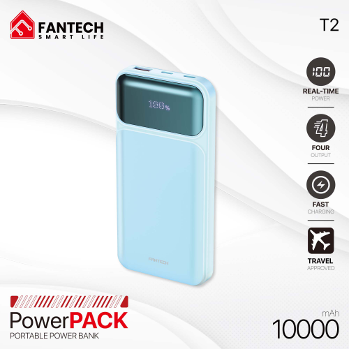Power Bank baterija Prenosiva baterija Fantech T2 10000mAh QC, PD, 22.5W plavi.