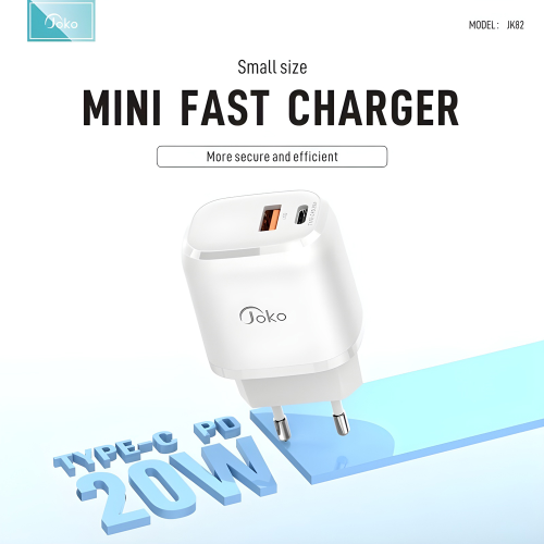 Kucni punjac KONFULON JK82 + PX15 PD 20W, QC 18W, sa kablom USB na Type C beli.