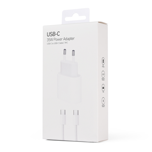 Kucni punjac PD Fast charger 35W za iPhone 15-16 sa PD Type C kablom CE beli.