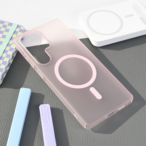 Futrola Magsafe mat PC za Samsung S938 Galaxy S25 Ultra roze.