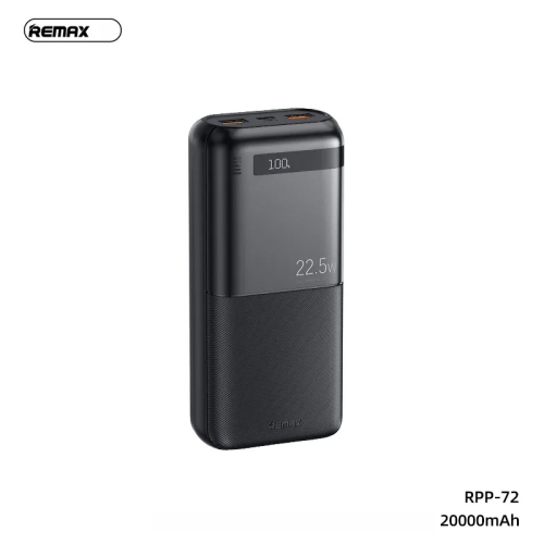 Power Bank baterija prenosiva baterija REMAX Piloteer Series RPP-72 20W+22.5W Fast Charging 20000mAh crni.