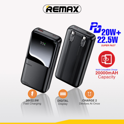 Power Bank baterija prenosiva baterija REMAX Cynlle Series RPP-680 PD 20W+QC 22.5W 20000mAh crni.