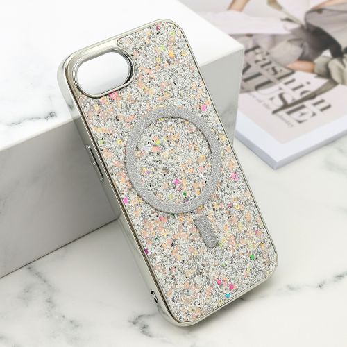 Futrole GLAM GLOW MagSafe za iPhone 16e srebrna (MS).