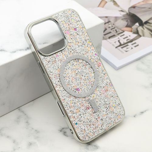 Futrole GLAM GLOW MagSafe za iPhone 16 Pro Max (6.9) srebrna (MS).