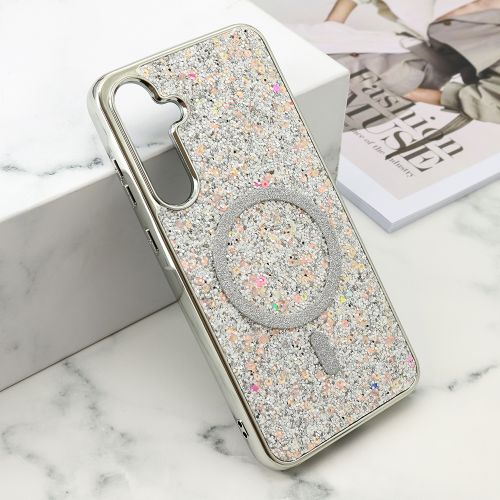 Futrole GLAM GLOW MagSafe za Samsung A556 Galaxy A55 5G srebrna (MS).