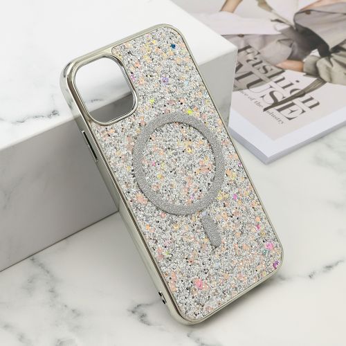 Futrole GLAM GLOW MagSafe za iPhone 11 (6.1) srebrna (MS).