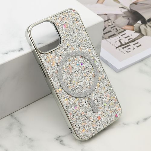 Futrole GLAM GLOW MagSafe za iPhone 13 (6.1) srebrna (MS).