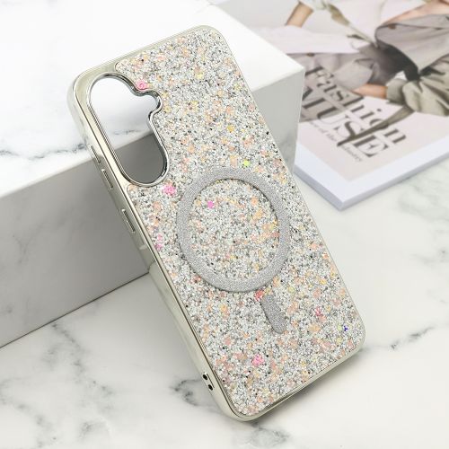 Futrole GLAM GLOW MagSafe za Samsung A566 Galaxy A56 5G srebrna (MS).