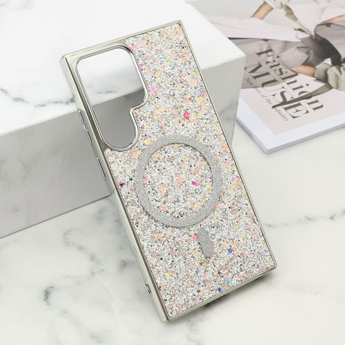 Futrole GLAM GLOW MagSafe za Samsung S928 Galaxy S24 Ultra 5G srebrna (MS).
