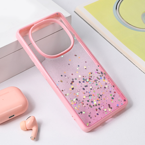 Futrola Frame Glitter za Xiaomi Redmi Note 14 Pro Plus 5G roze.