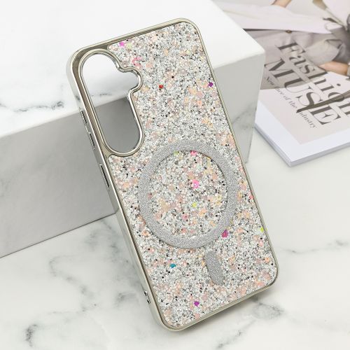 Futrola GLAM GLOW MagSafe za Samsung S921 Galaxy S24 5G/Samsung S931 Galaxy S25 5G srebrna (MS).