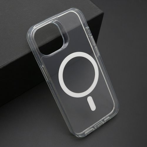 Futrola COLOR FRAME MagSafe za iPhone 15 srebrna (providna) (MS).