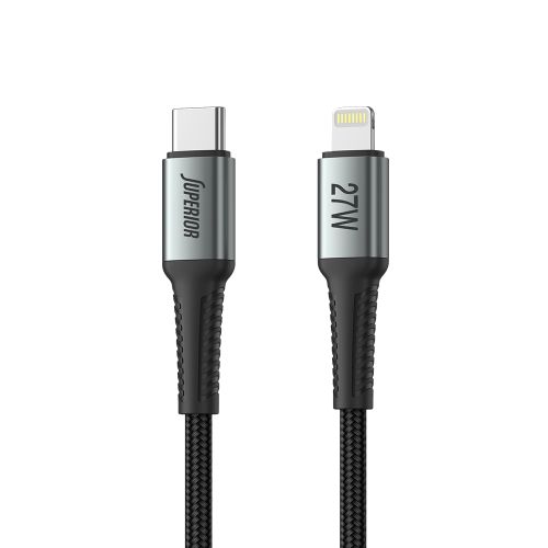 USB data kabl Superior SU-K101 pleteni 27W 3A Type-C na Lightning 1m crni (MS).